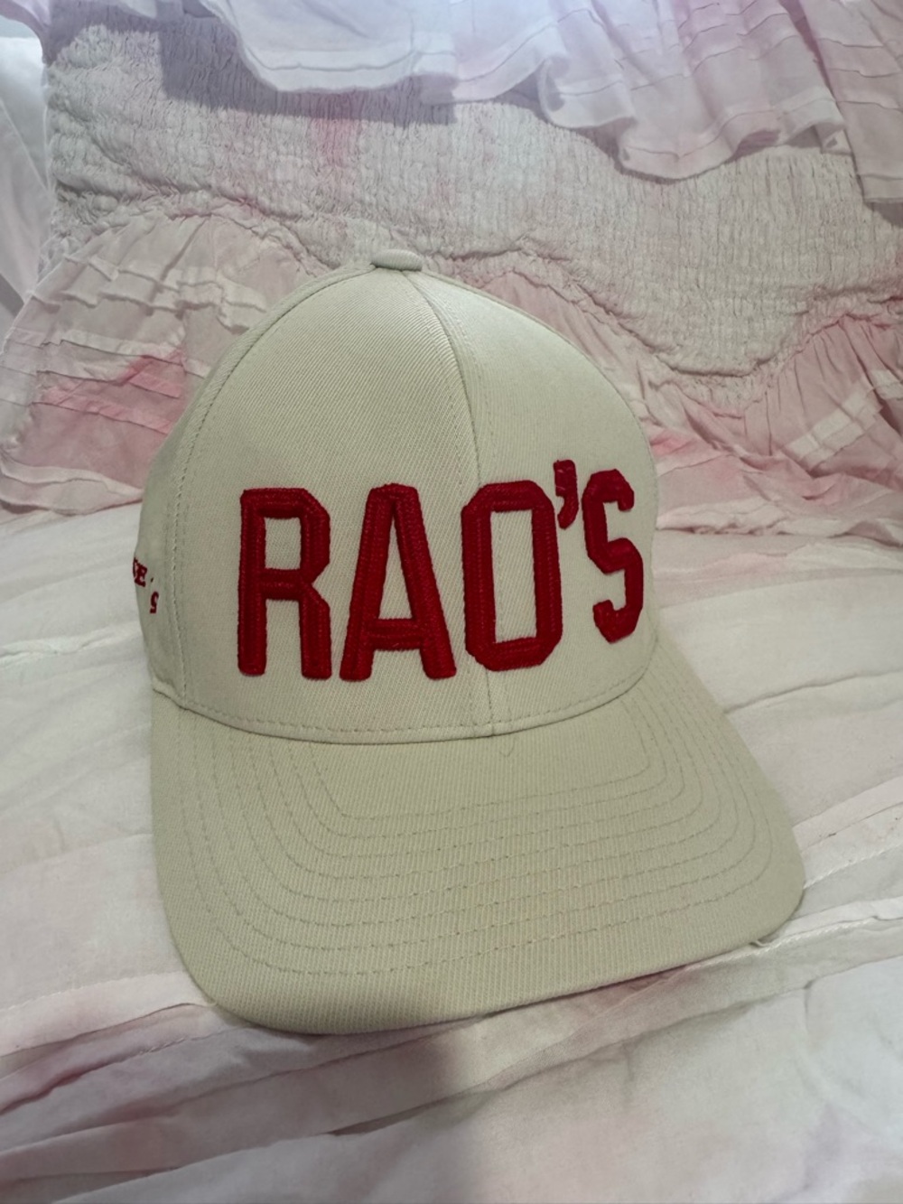 RAO'S Baseball Cap in Cream with Red Embroidery